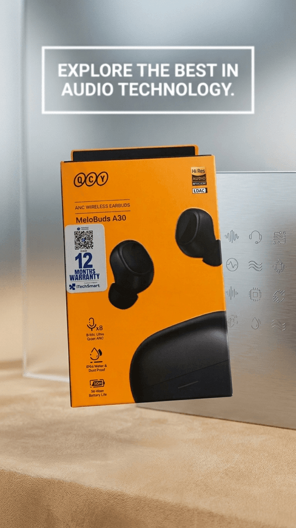 QCY MeloBuds A30 ANC Wireless Earbuds | Hi-Res Audio LDAC | 50H Battery | 8-Mic Noise Cancelling | IPX5 Waterproof | Official Warranty